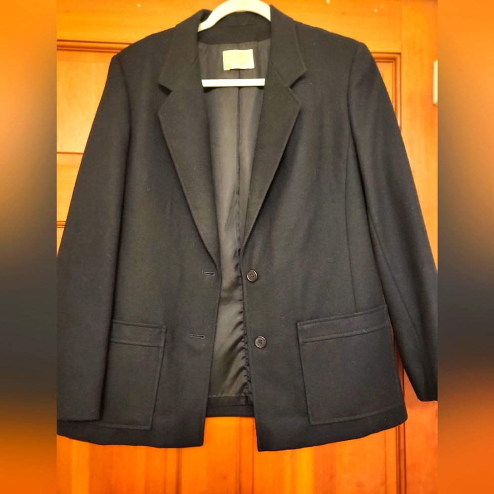 Pendleton 100% virgin wool career office work business blazer women 14 black
